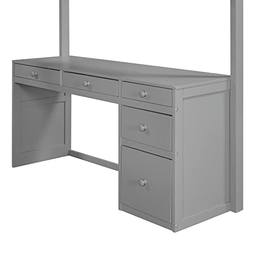 Harper & Bright Designs Full Size Loft Bed with Wardrobe and Desk, Solid Wood, White R4710