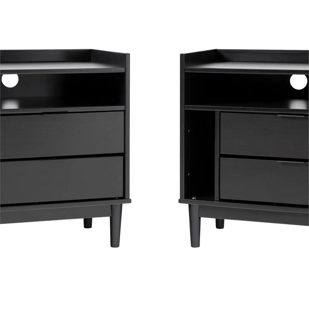 Solid Wood 2-Drawer Night Stand with Gallery - 2PK - Black R50874