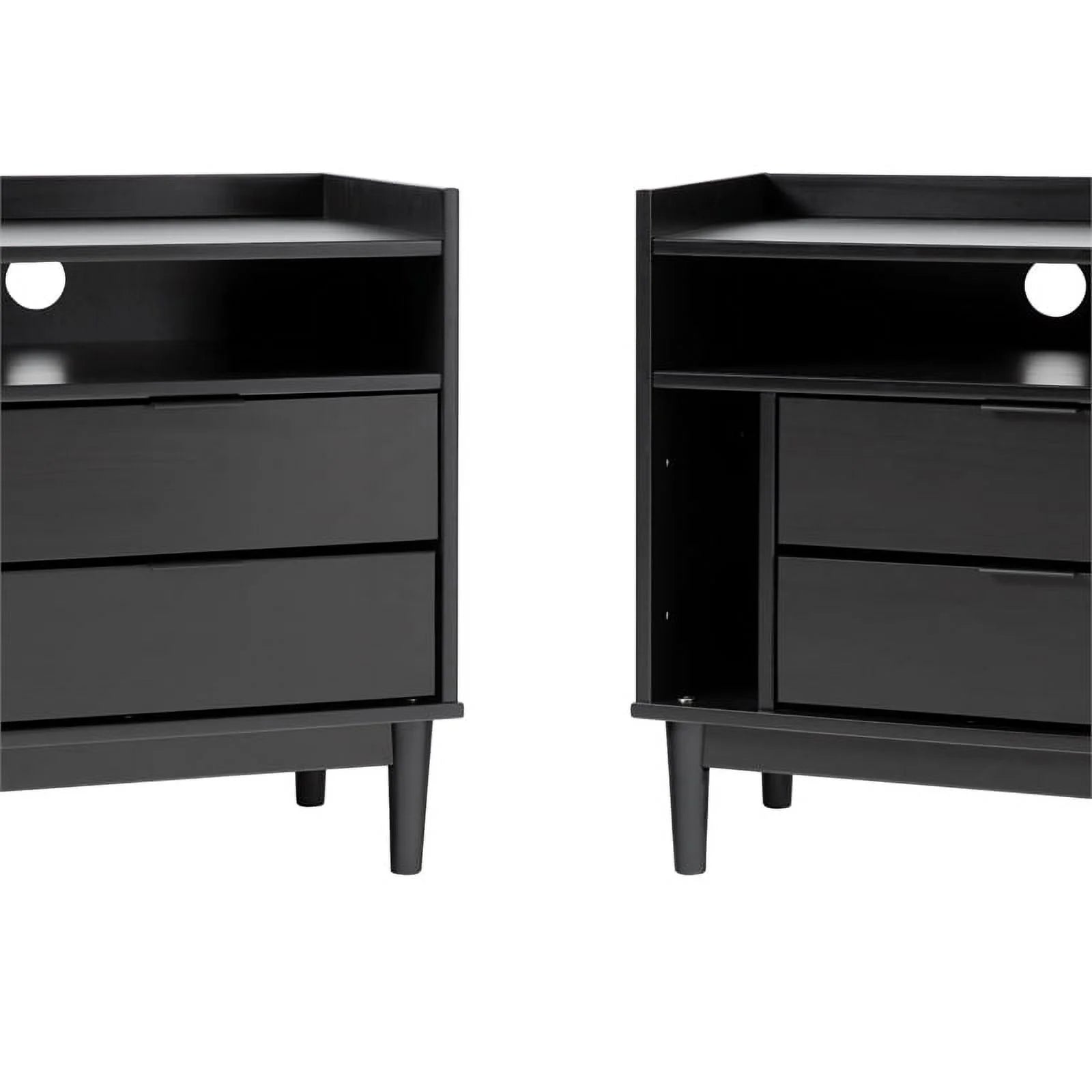 Solid Wood 2-Drawer Night Stand with Gallery - 2PK - Black R50874
