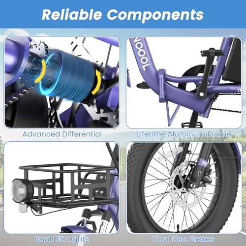 MOONCOOL Electric Trike for Adults, 20" Folding 3-Wheel Ebike, 500W Motor, Removable Battery W50658