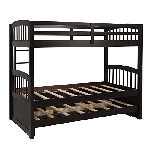 Harper & Bright Designs Twin Over Twin Bunk Bed with Storage Drawers, Solid Wood, Espresso P440327