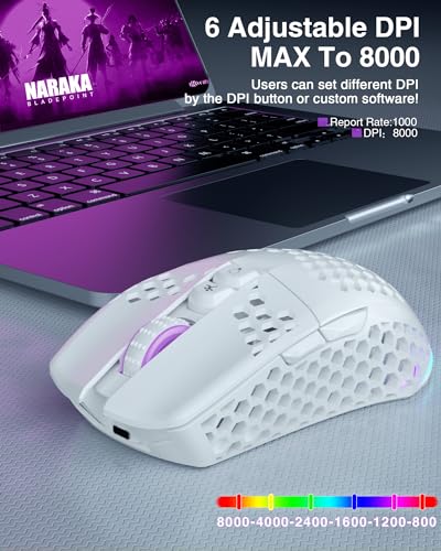 SM600 White Wireless Gaming Mouse, 8000 DPI Tri-Modes RGB E7535