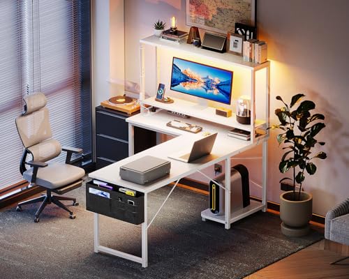 AODK L Shaped Gaming Desk with LED Light & Power Outlet, Grey Oak P41493