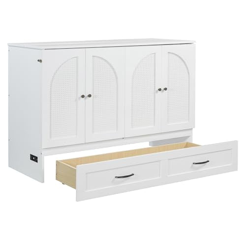 Harper & Bright Designs Queen Murphy Bed Cabinet with USB Charging Station, White D9669
