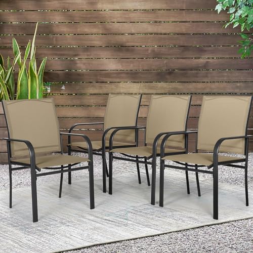 Outdoor Wrought Iron Dining Chairs Set of 4 with High Backrest, Dark Blue F605057
