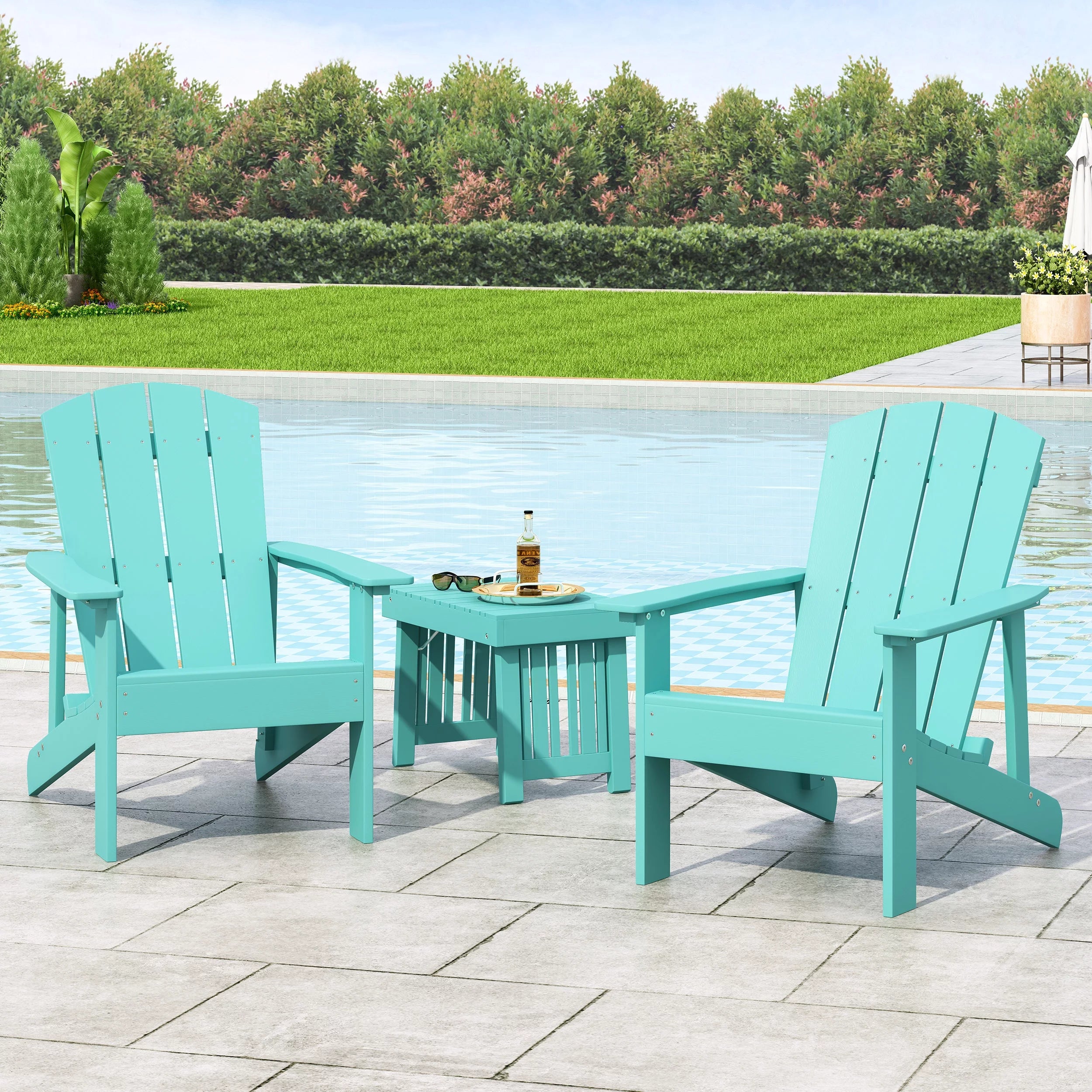 Noble House Culver Faux Wood Slat-Backed Adirondack Chair, Teal, Set of 2 P6416