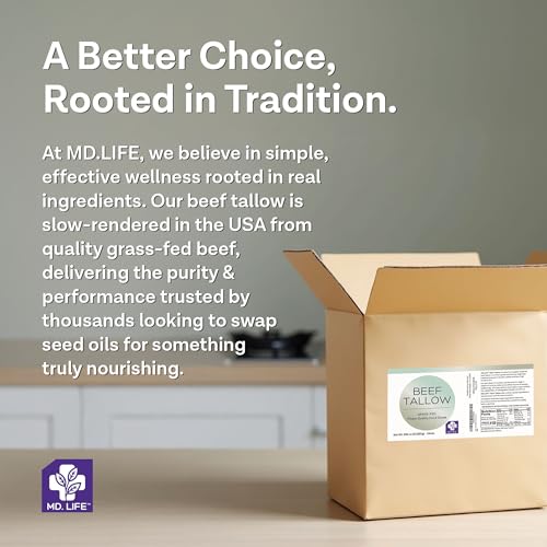 MD.LIFE Grass Fed Beef Tallow for Cooking, 24 Pounds A54505
