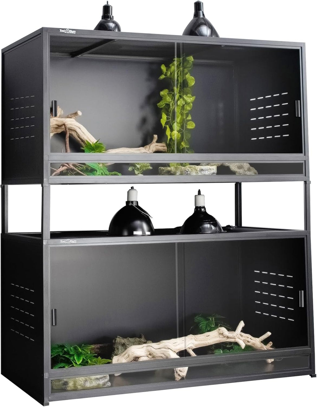 PVC Reptile Enclosure 48"x24"x24"Reptile Terrarium 120 Gallon Large Tank for Bearded Dragon Lizard Snake, Wide Breeding Lounge Vivarium Area with Sliding Tempered Glass Doors Lock (2pcs-Black Panels)
