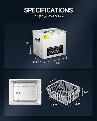 CREWORKS 3L Digital Ultrasonic Cleaner with Degas & Gentle Modes, 120W R572