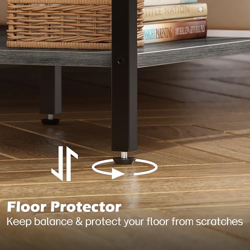 SUPERJARE Nightstand with Charging Station, Fabric Drawer, 3-Tier Storage, Walnut K366263