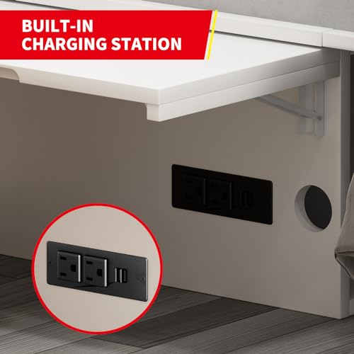 PUREMIND Queen Murphy Bed Cabinet with Mattress and USB Charging Station G362