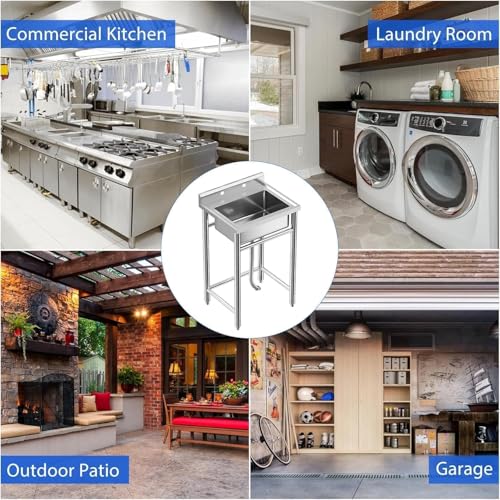 Stainless Steel Utility Sink with Faucet, Freestanding Single Bowl Y312305
