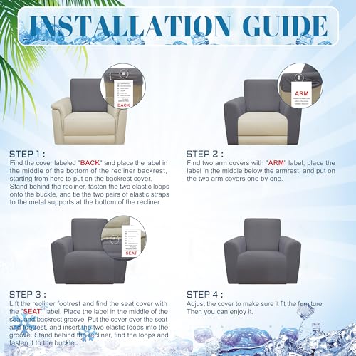 3 Seat Recliner Sofa Cover Stretch Non Slip Washable Dark Grey X5464