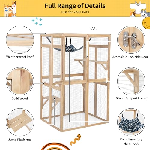 COZIWOW Catio Outdoor Cat Enclosure with Window Access, Wooden Kitty Cage, White T1021