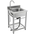 Stainless Steel Utility Sink - Single Bowl, Free Standing, Indoor/Outdoor, 21.7" with Cold & Hot Water Faucet