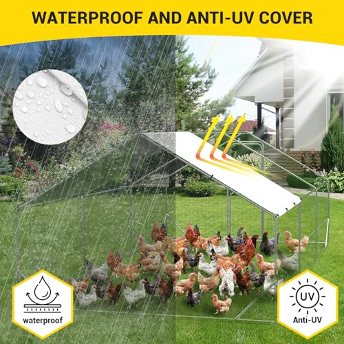Large Metal Chicken Coop with Run Walk-in Poultry Cage Outdoor Backyard Farm I98427