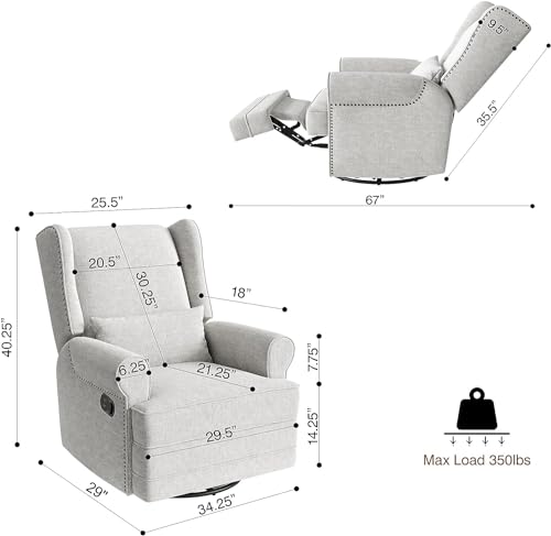 Swivel Nursery Glider Recliner with Lumbar Pillow and Footrest, Beige U619