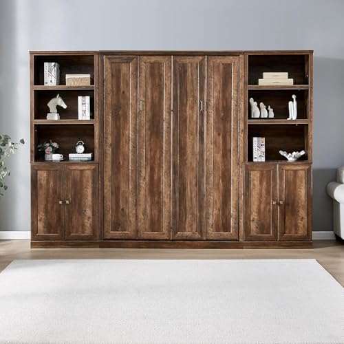 MERITLINE Queen Murphy Bed with Storage Bookcase and Charging Station E996