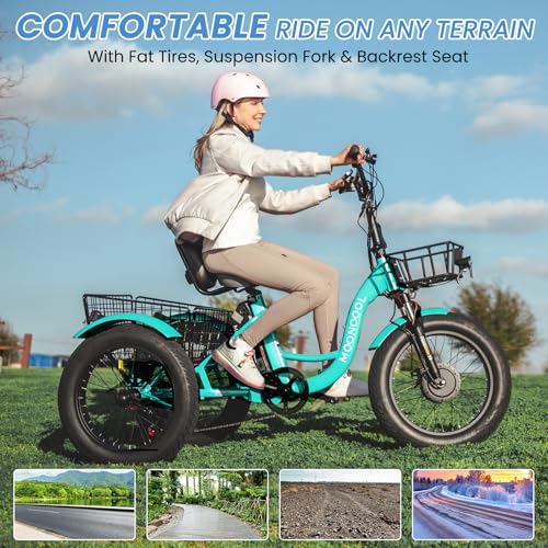 MOONCOOL Electric Tricycle for Adults 350W 36V Removable Battery 7 Speeds P222040