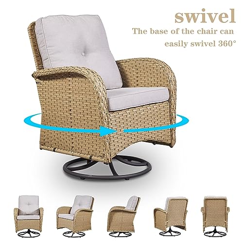 Outdoor Wicker Swivel Rocker Chairs Set of 2 with Rattan Side Table, Brown/Blue B592