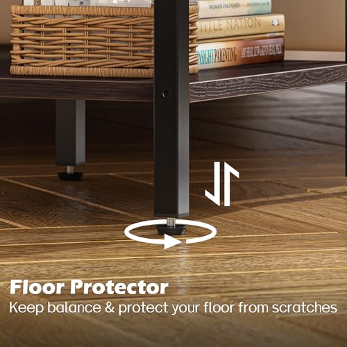 SUPERJARE Nightstand with Charging Station, Fabric Drawer, 3-Tier Storage, Walnut K366263
