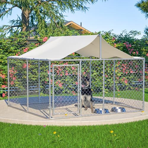 Large Outdoor Dog Kennel Heavy Duty Galvanized Steel with Waterproof Cover V616855