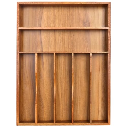 Kitchen Acacia Silverware Organizer, Kitchen Drawer Organizer - Extra Deep Grooved Drawer Divider, 7 Slots Utensil Organizer Silverware Holder Cutlery Organizer Flatware Tray