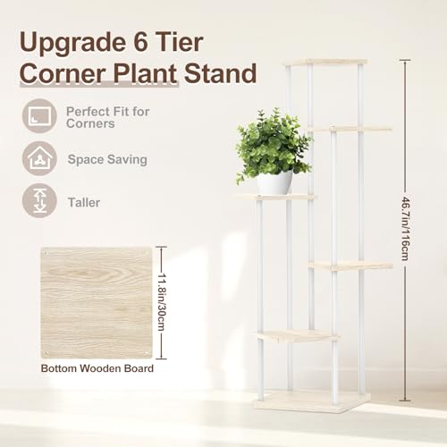 6 Tier Metal Wood Corner Plant Stand Indoor Outdoor H78199