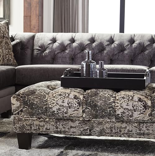 Roundhill Furniture Berliton Fabric Tufted Ottoman, Turkish Charcoal U758