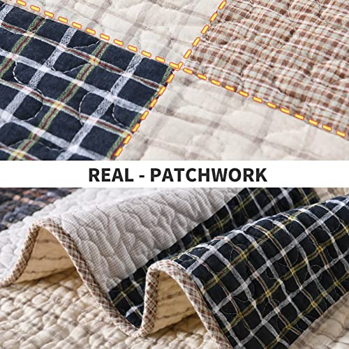Quilt Queen 100% Cotton Queen Quilt Bedding Set, Grey Patchwork Plaid, 3 Pieces C440600