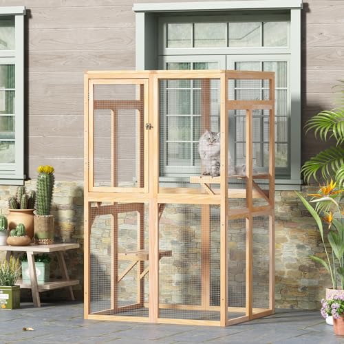 COZIWOW Catio Outdoor Cat Enclosure with Window Access, Wooden Kitty Cage, White T1021