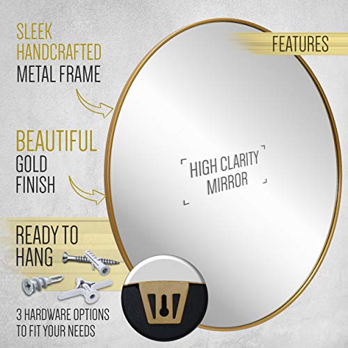 Gold Circle Wall Mirror 36 Inch Round for Entryways, Living Rooms S36398