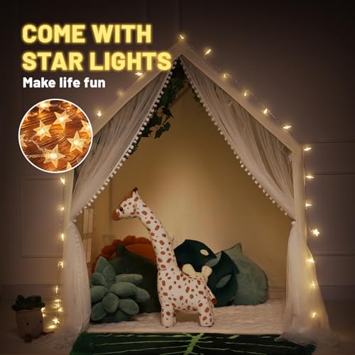 Wilwolfer Kid Tent with Mat and Star Lights - Indoor Playhouse for Toddlers and Girls (Pink) N411519