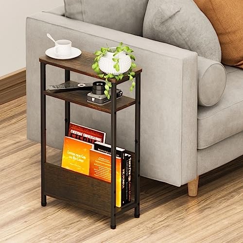7.1" Narrow 3-Tier Side Table with Magazine Holder, Faux White Marble R580691