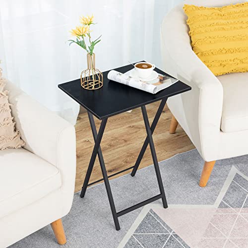 HOOBRO Folding TV Tray Tables, Set of 2, Marble and Gold C48497