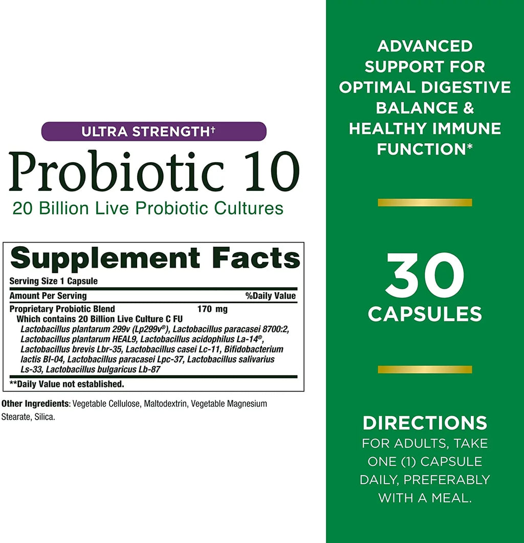 Nature's Bounty Ultra Strength Probiotic 10 Capsules, 30 Count (Pack of 6) K892548
