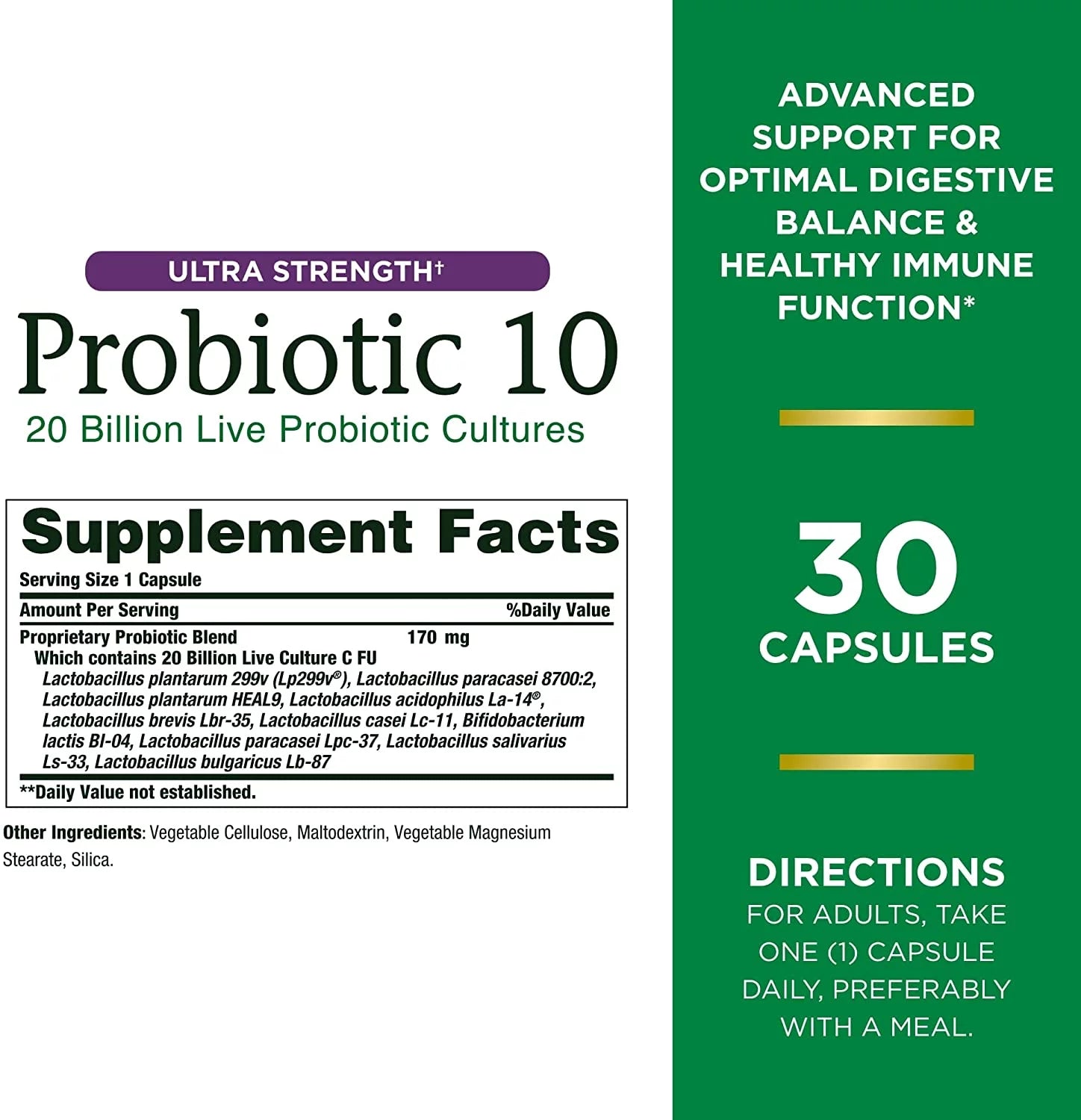 Nature's Bounty Ultra Strength Probiotic 10 Capsules, 30 Count (Pack of 6) K892548