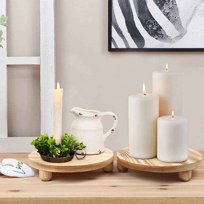 Wood Riser 2 Pack Round Wooden Pedestal Stand for Display G714