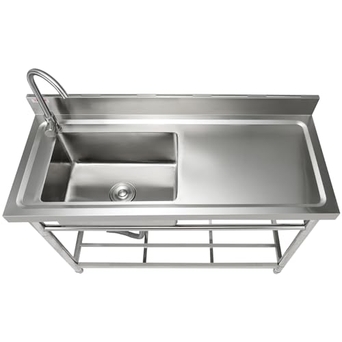 VEVOR Stainless Steel Utility Sink with Workbench Faucet and Legs, 39.4 x 19.1 x 37.4 in L559