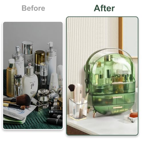 Makeup Organizer Countertop with Lid and Drawers for Vanity, White X20695