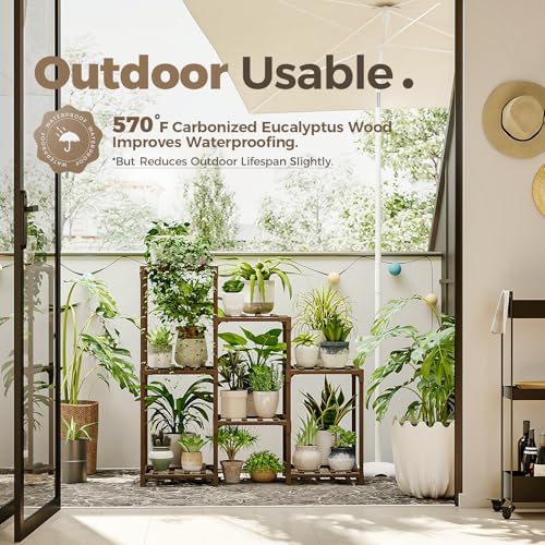 Bamworld Plant Stand Indoor Outdoor Wood Plant Rack 3 Tier Ladder D51744