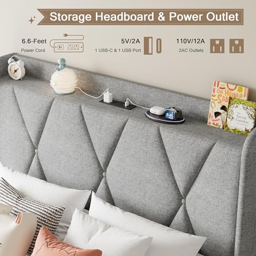 Queen Bed Frame with 4 Storage Drawers and Charging Station, Black S804993
