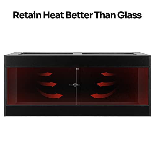 OIIBO Reptile Original Wood Enclosure Large Wide Terrarium with Double Hinge Sliding Doors Black 48"x24"x24" W3082