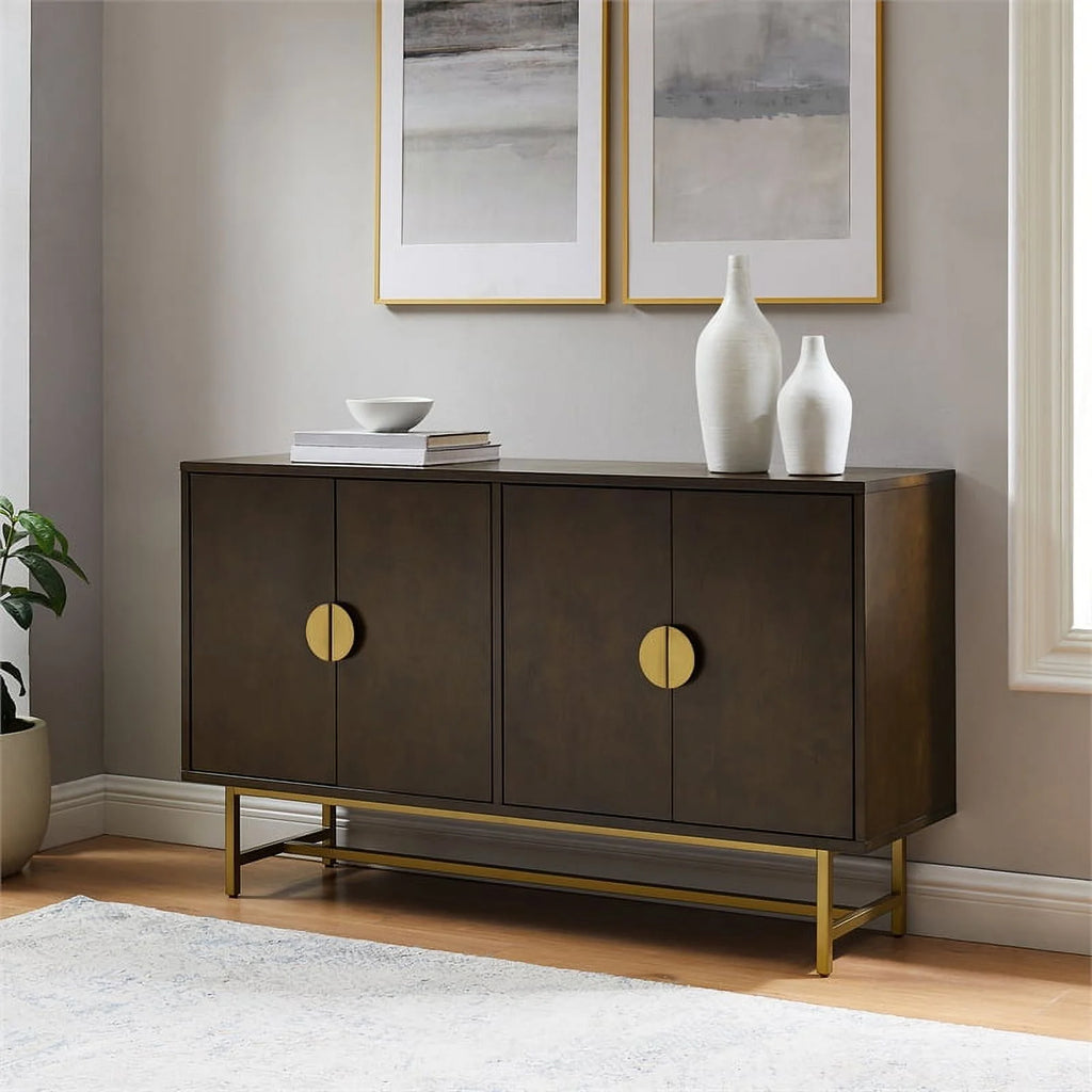 Crosley Furniture Blair Mid-Century Wood/Steel Sideboard, Dark Brown/Gold N739091