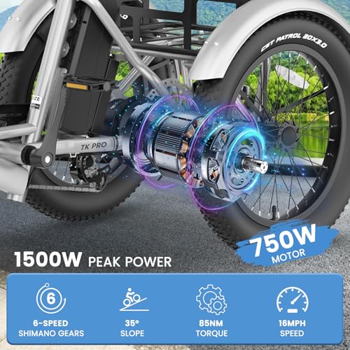 MOONCOOL Electric Trike for Adults, 20" Folding 3-Wheel Ebike, 500W Motor, Removable Battery W50658