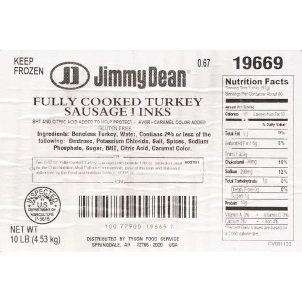 Jimmy Dean Turkey Skinless Sausage Links, 0.77 oz K533