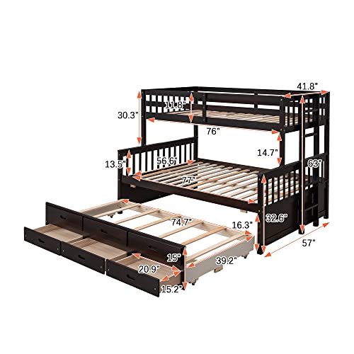Harper & Bright Designs Twin Over Twin Bunk Bed with Storage Drawers, Solid Wood, Espresso P440327