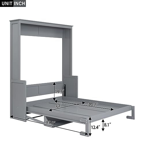 Queen Murphy Bed with Storage Shelves and LED Lights, White D5338