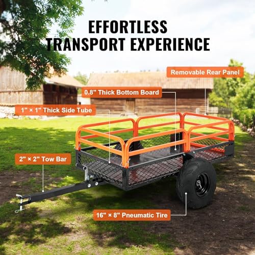 HMKJHL Heavy Duty Steel ATV Dump Trailer, 1500 lb Capacity, Tow Behind Cart X6359