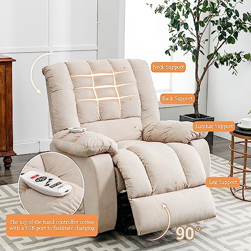Velvet Electric Recliner Chair with Heat and Vibration, Beige Q660840